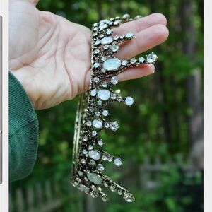 Opalescent Crystal Crown in antique brass color crown costume jewelry